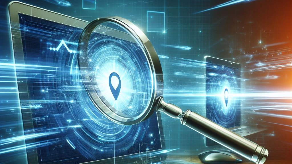 Competitor Research Insights: Dynamic image showcasing a magnifying glass over a computer screen, symbolizing in-depth competitor research