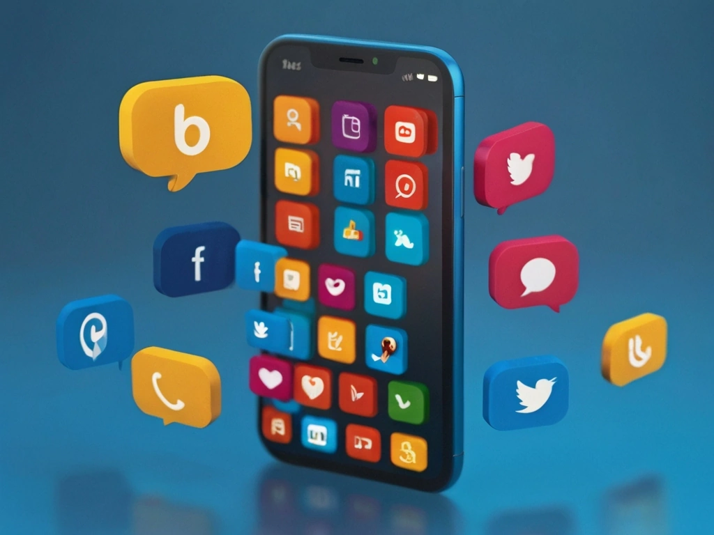 Smartphone displaying social media icons and positive comments, representing social media power.
