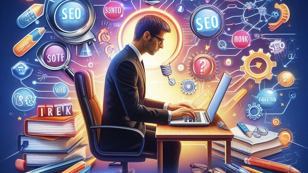 SEO Copywriter in Action: Engaging visual of an SEO copywriter at work, showcasing the integration of creativity, research, and keyword optimization into content creation.