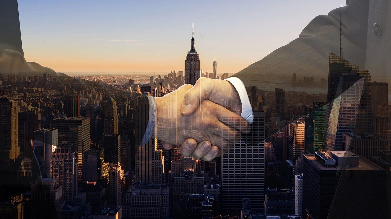  A handshake between a business owner and a satisfied customer, symbolizing building trust in brand reputation management.