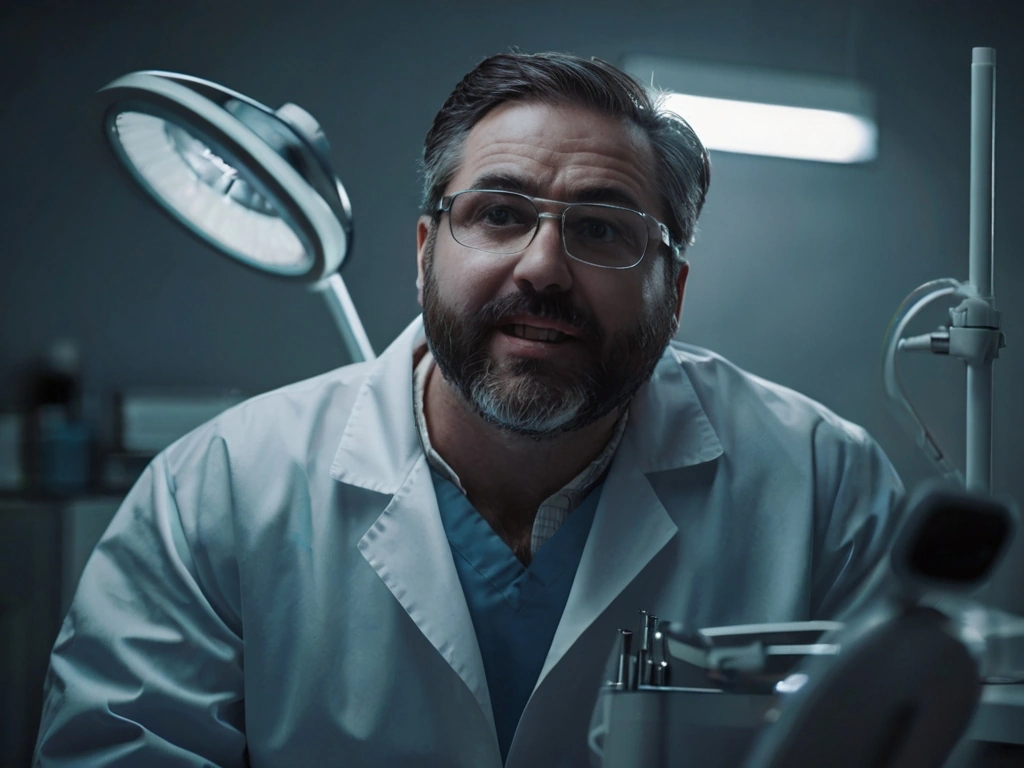 Crisis-Management dental Dramatic shot of a dentist managing a reputation crisis with calmness and professionalism.