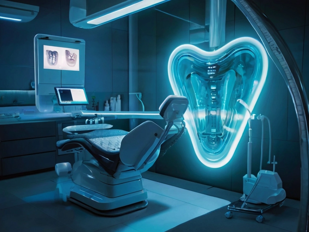Future-Trends in dentistry Futuristic shot of cutting-edge technology in dental reputation management, showcasing innovation and advancement.